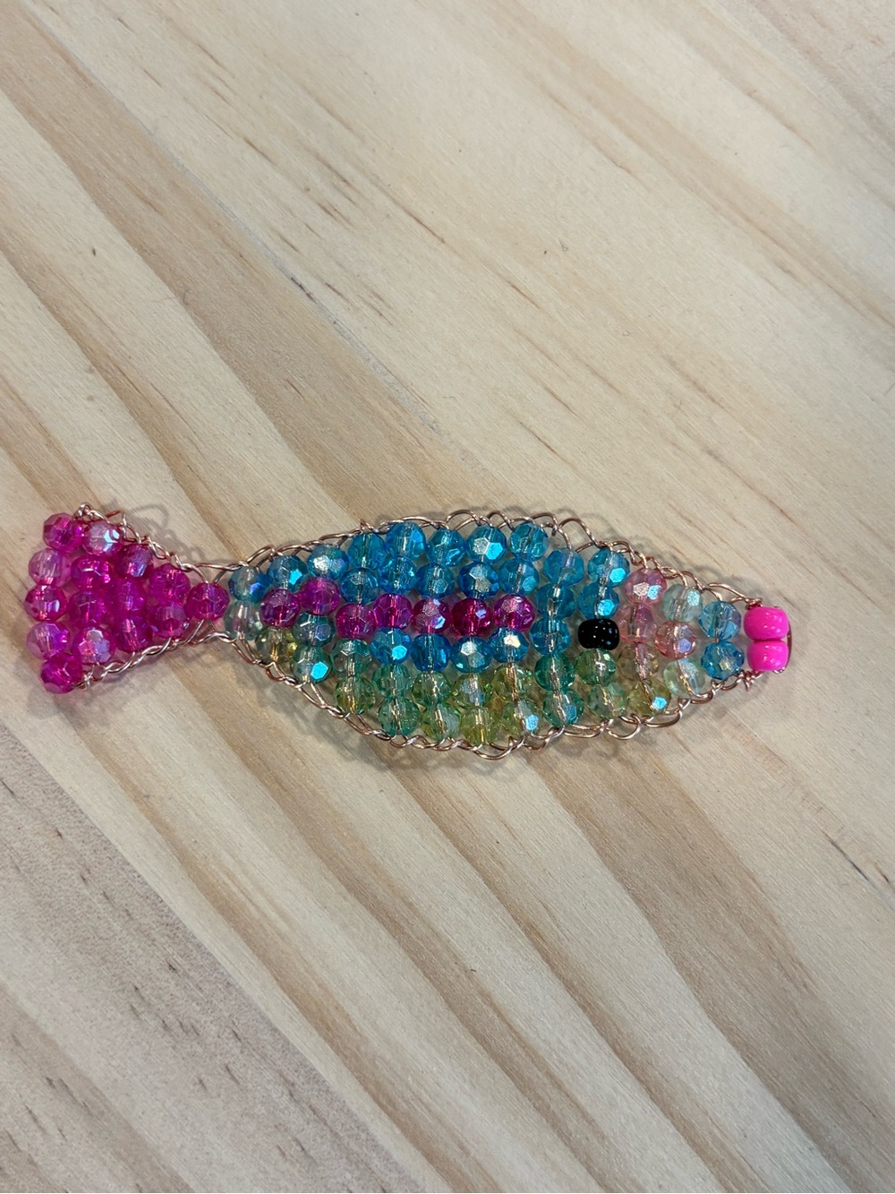 Handmade Beaded Fish bag charm- Multicolor